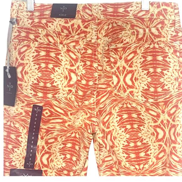 NEW NYDJ Ankle Jeans 8 Orange Print Straight Leg HR Lift Tuck Slimming USA - Picture 6 of 14